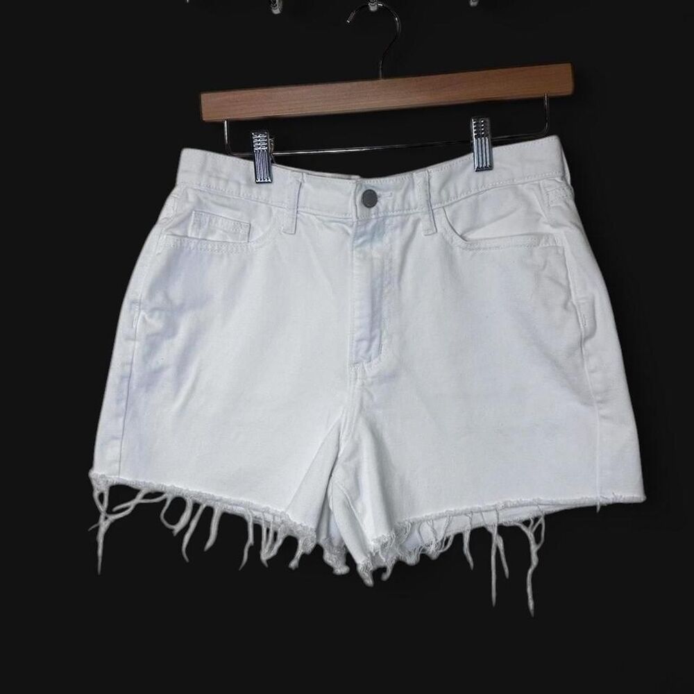 White Cotton Denim Boyfriend Boho Shorts w/ Frayed Hem